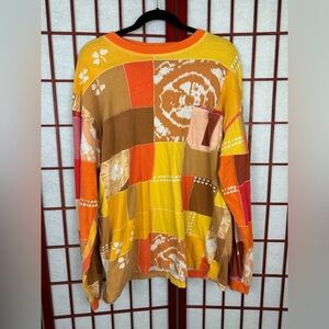 Jams World Pullover Patchwork Mens Vintage Orange Long Sleeve Pocket Tee